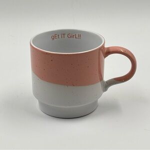NWT Mainstays Get It Girl!! Stackable Ceramic Mug Coral Dipped
